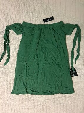 Lulus Green Off-Shoulder Tie-Sleeve Dress - XS